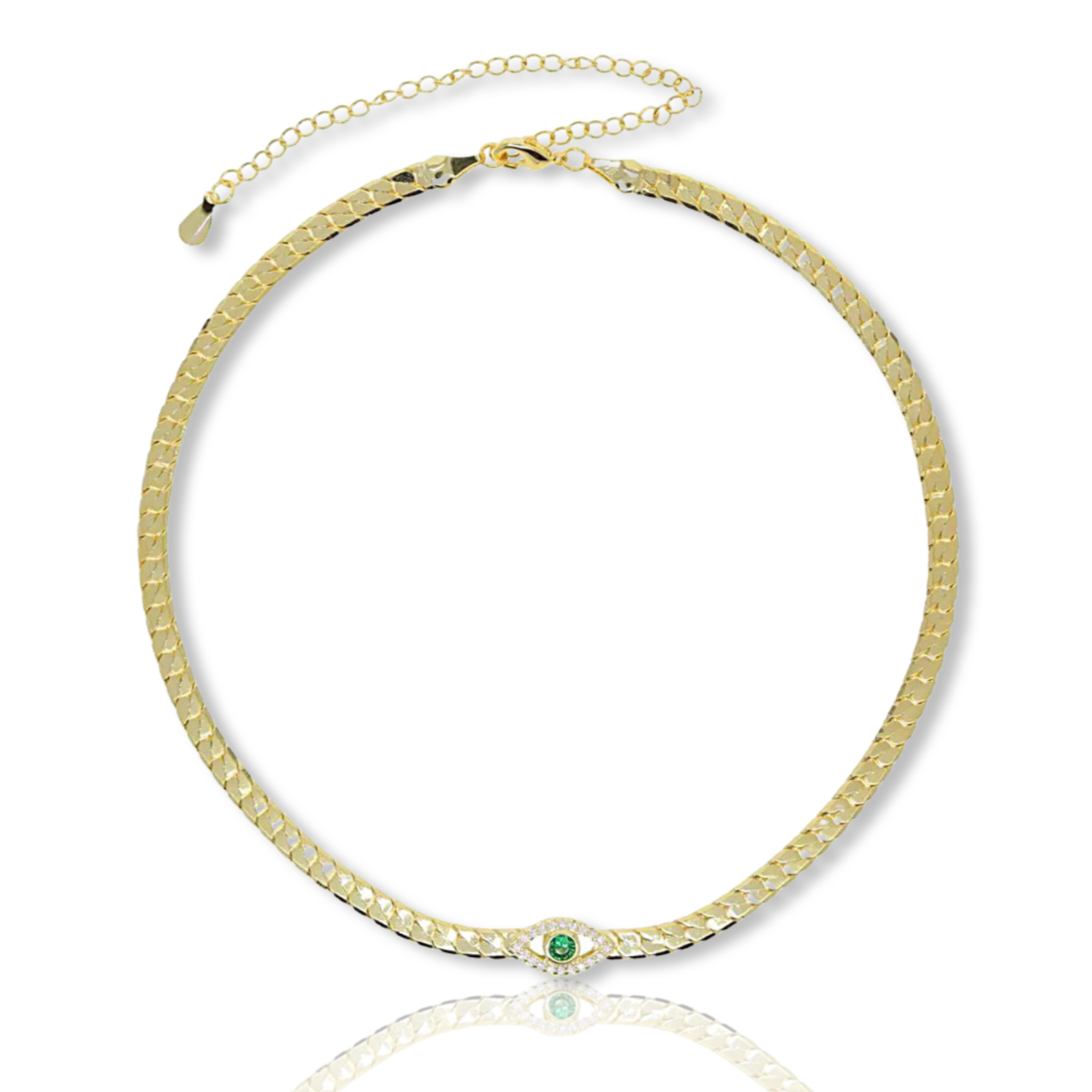 Green Evil Eye Herringbone Choker Necklace