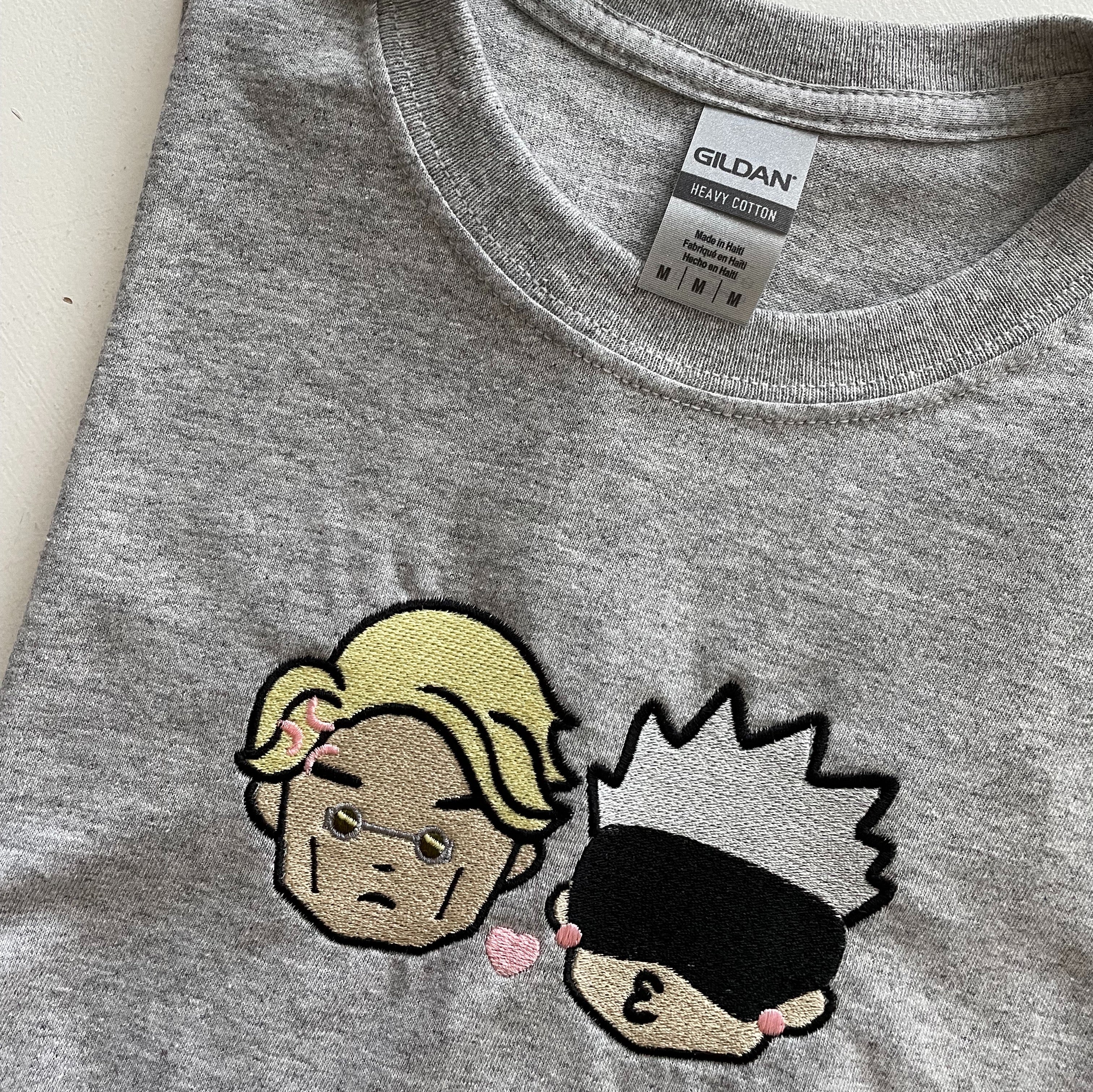 Mask + Glasses Guys Chibi Embroidered Graphic Tee Shirt