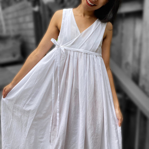 Bridgerton inspired white soft flowing nightgown custom made in Fabric Collection silk cotton voile fabric