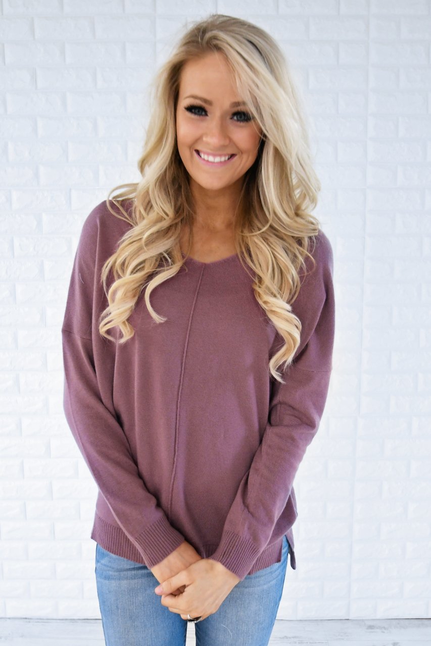 You Make My Dreams Sweater Top ~ Soft Plum – The Pulse Boutique