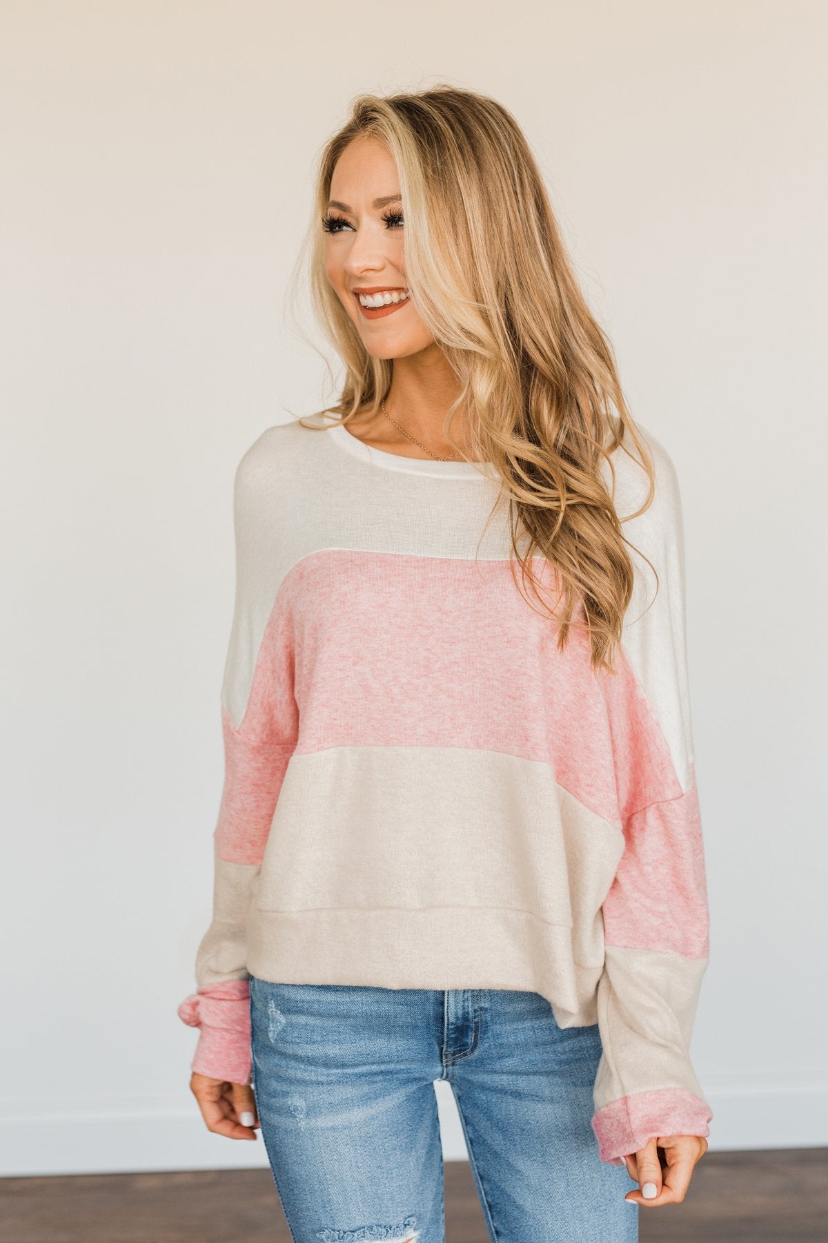 Chasing My Dreams Color Block Top- Ivory, Dusty Pink & Oatmeal – The ...
