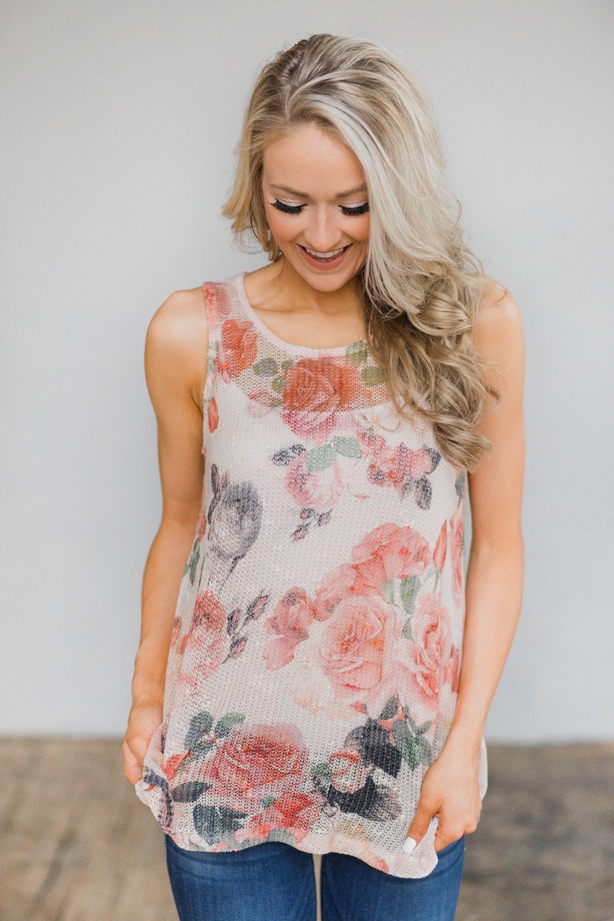 Knit Floral Tank Top Pink The Pulse Boutique