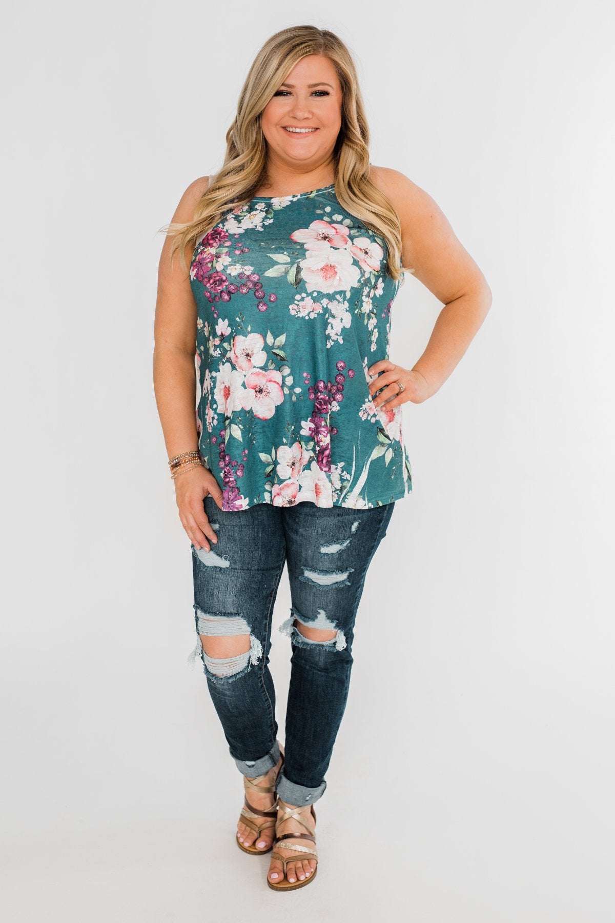 True Bliss Floral Tank Top- Dark Teal – The Pulse Boutique