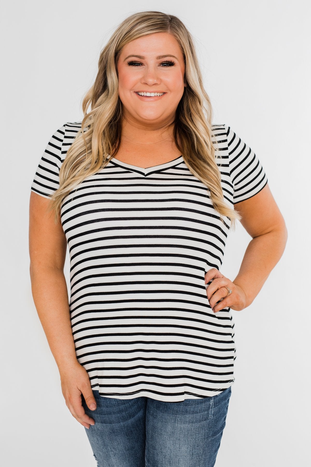 Black & White Striped V-Neck Top – The Pulse Boutique