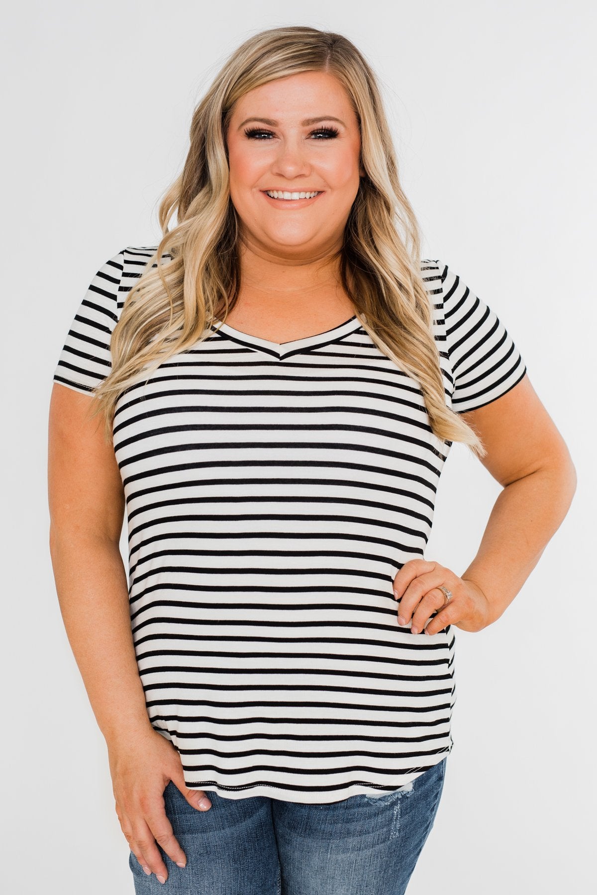 Black & White Striped V-Neck Top – The Pulse Boutique