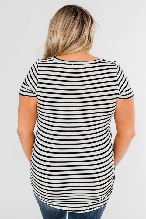 Black & White Striped V-Neck Top – The Pulse Boutique