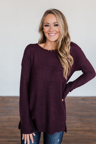 Reaching Out To You Knit Sweater- Deep Plum – The Pulse Boutique