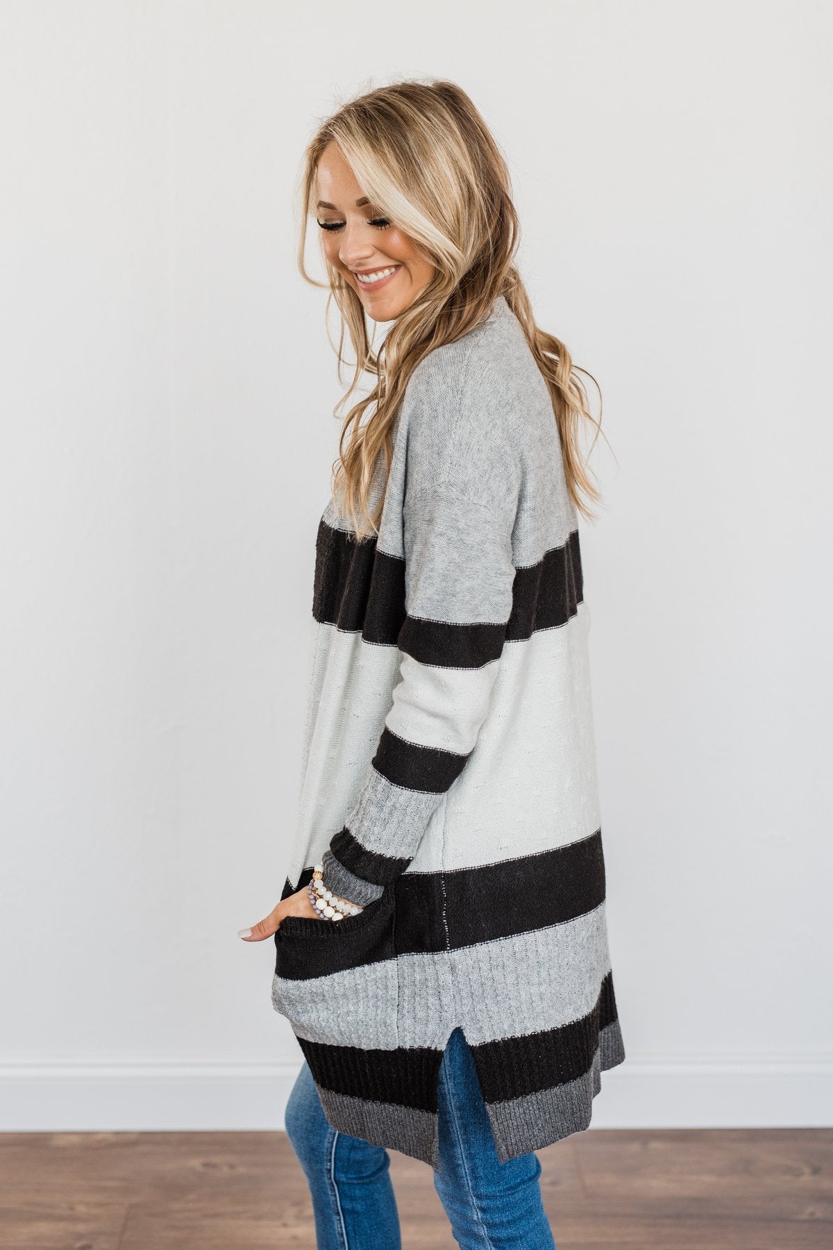Looking Luxurious Color Block Cardigan- Ivory, Black & Grey – The Pulse ...