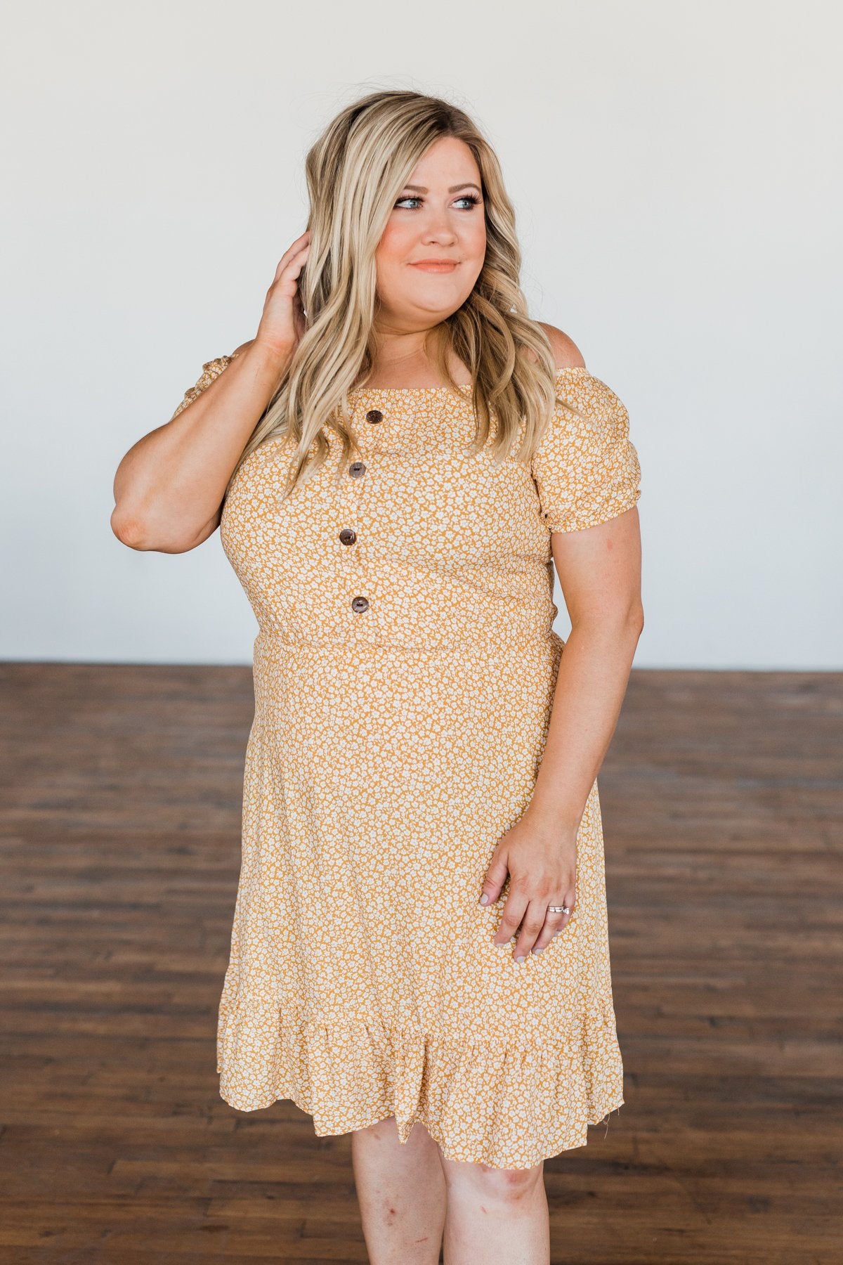 Swirl Into Season Off The Shoulder Dress- Mustard – The Pulse Boutique