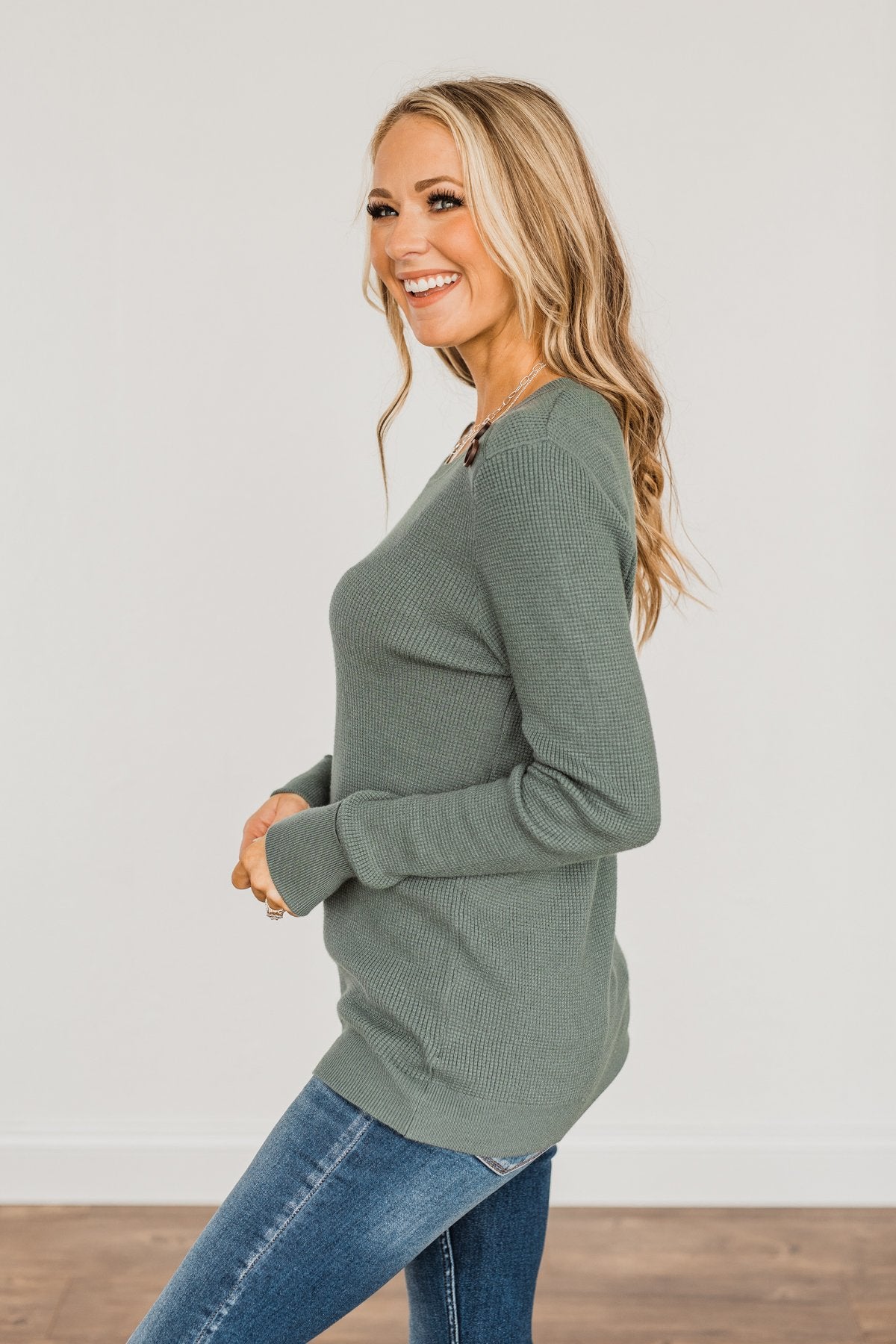 Reasons To Smile Long Sleeve Knit Top- Dusty Jade – The Pulse Boutique