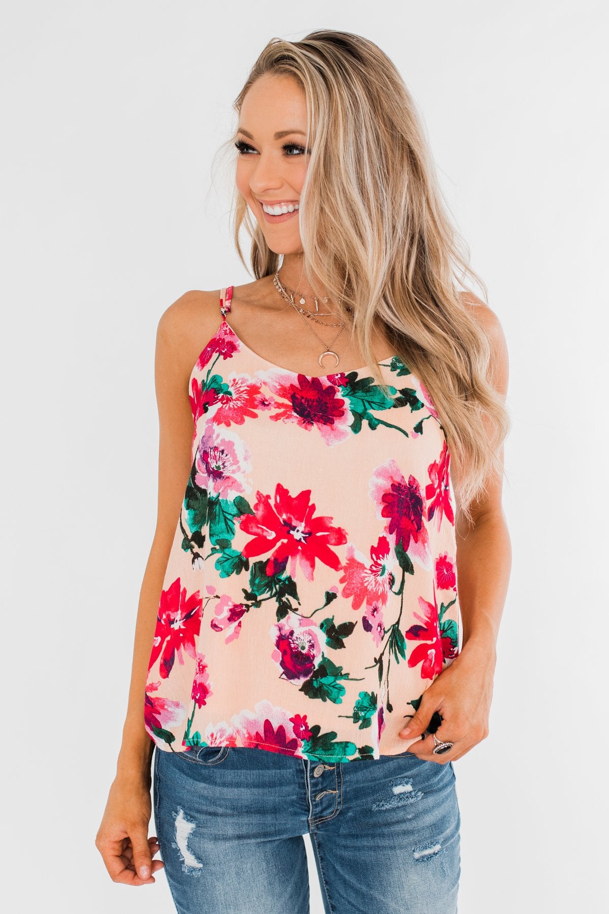 Always A Good Time Floral Tank Top- Peach – The Pulse Boutique