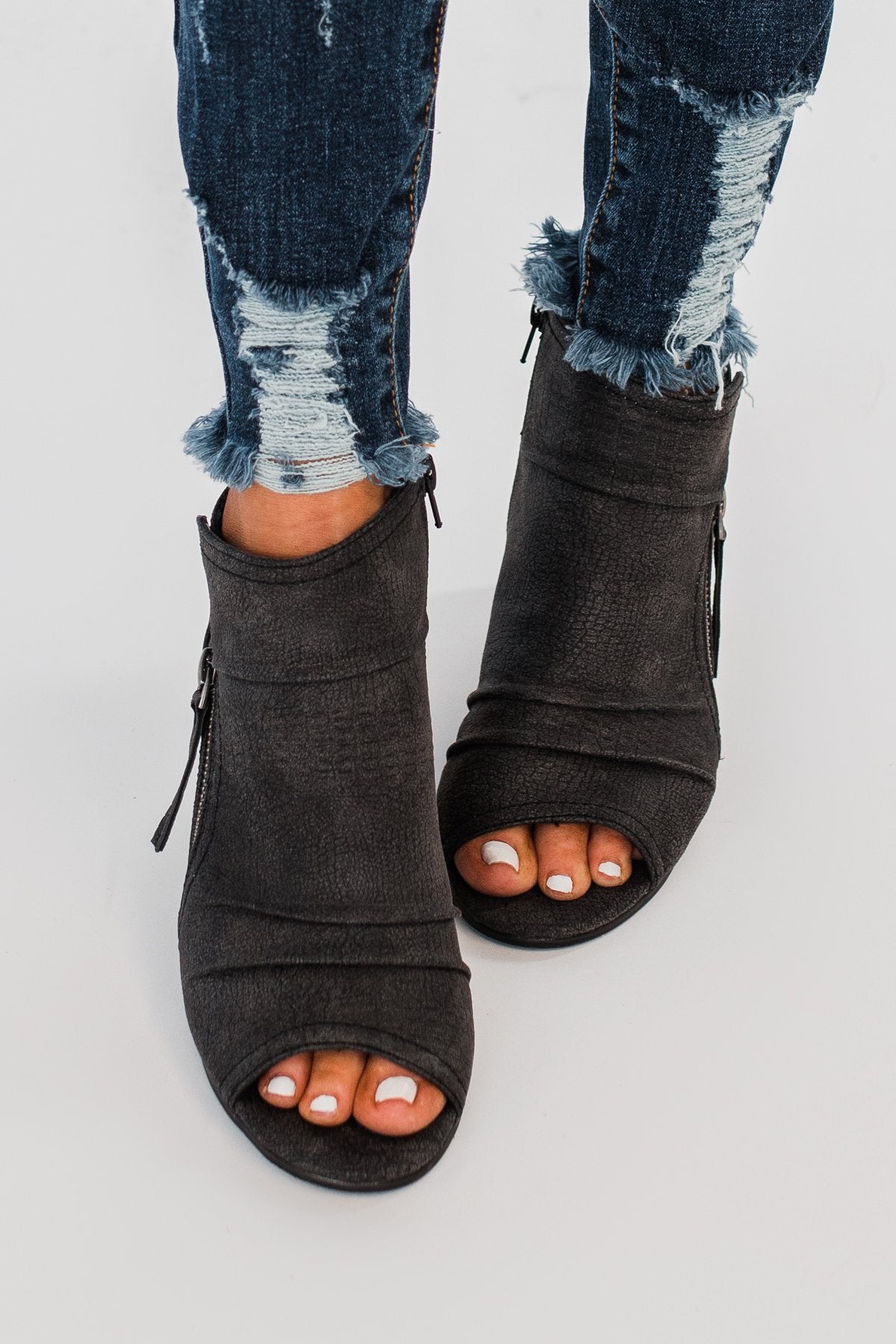 black open toe booties outfits