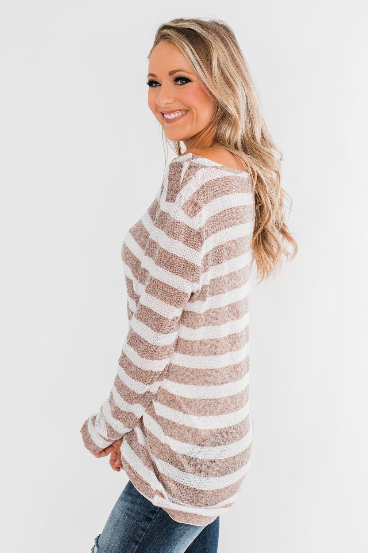 Just As You Are Striped Knit Top- Taupe – The Pulse Boutique