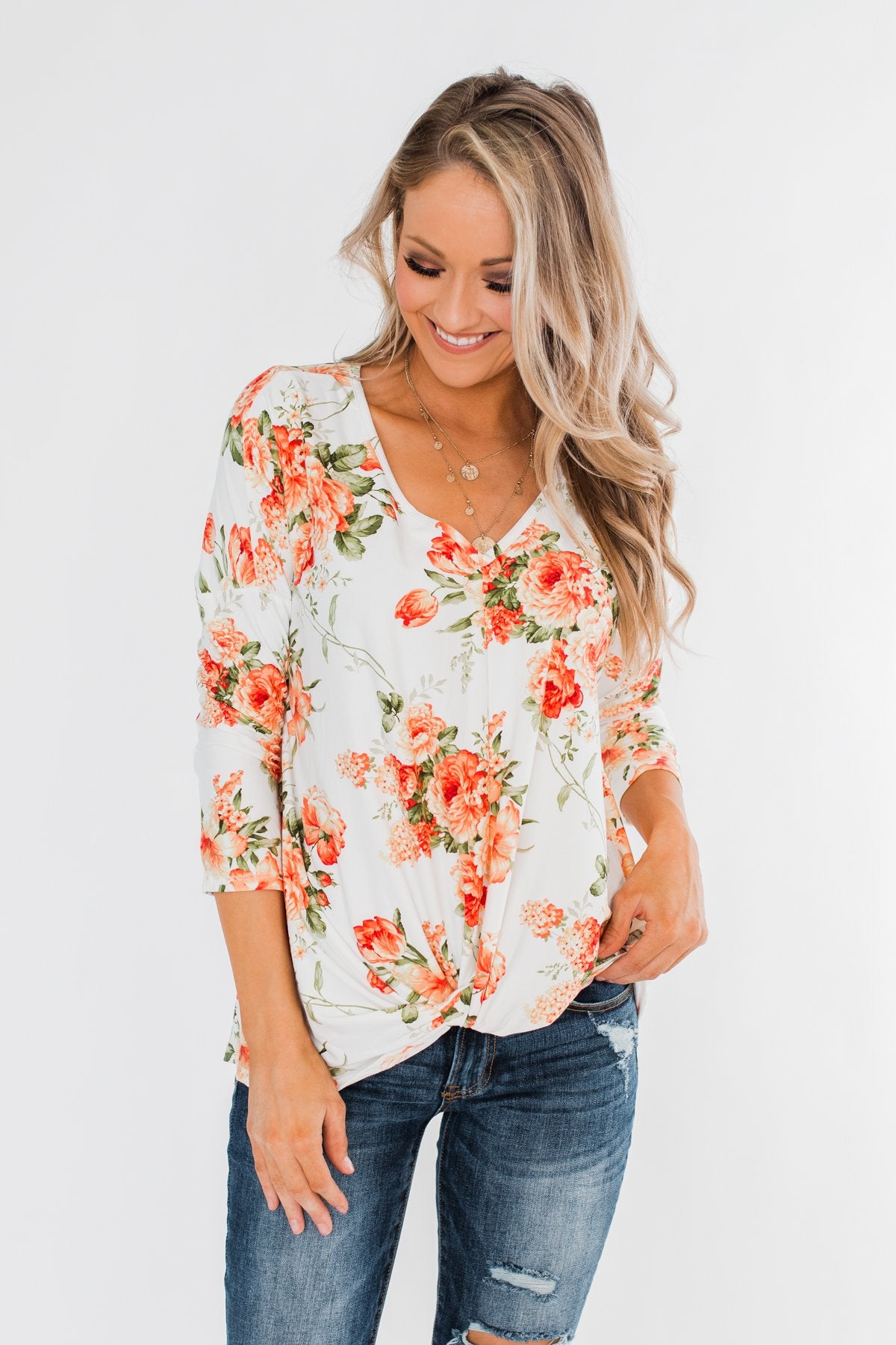 Lead Me In Love Floral Twist Top- Ivory – The Pulse Boutique