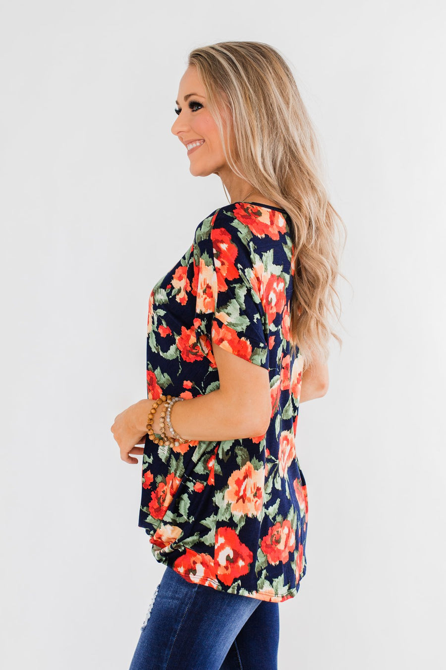 Flirty & Thriving Short Sleeve Floral Top- Deep Navy – The Pulse Boutique
