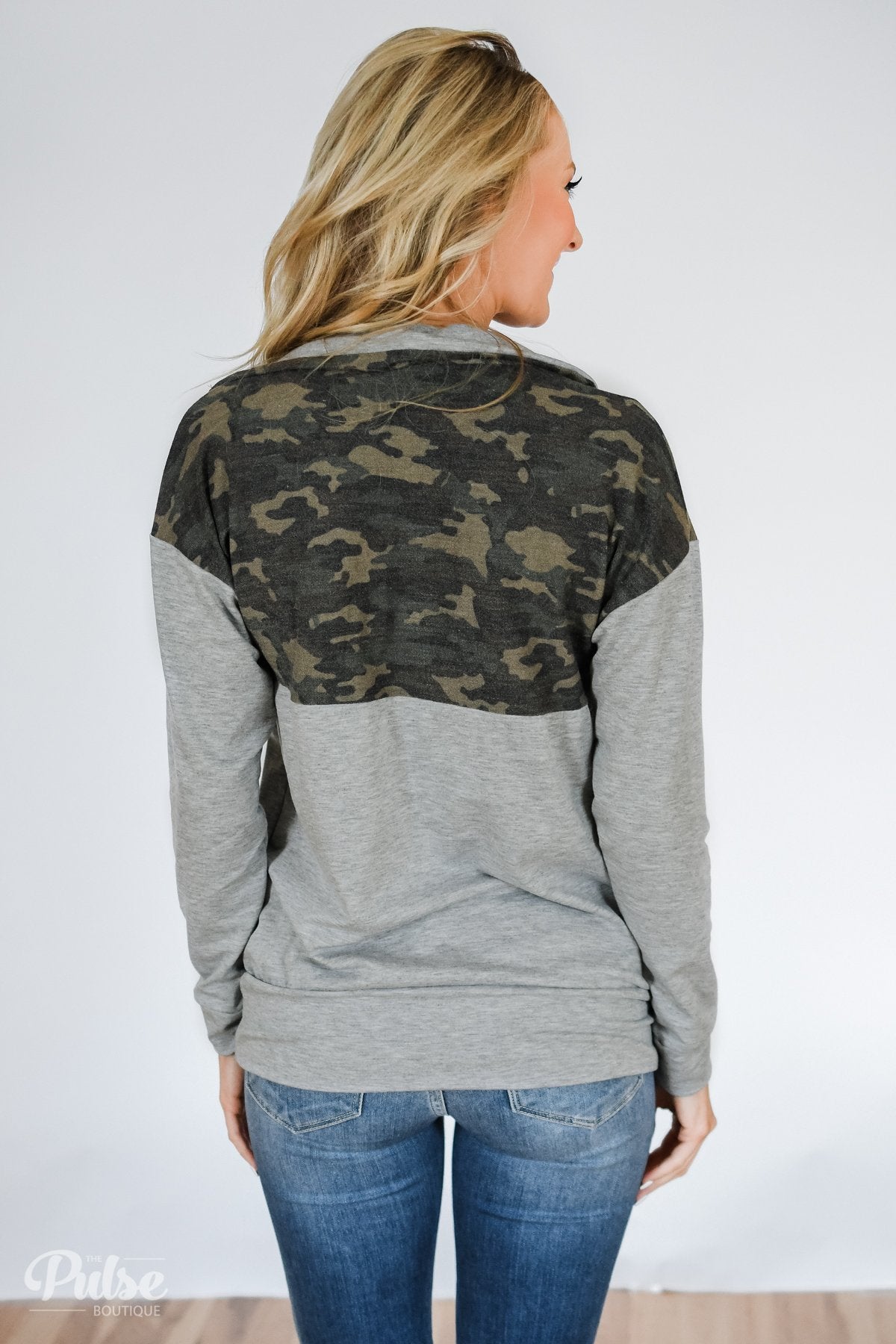 Download Quarter Zip Camo Pullover- Grey - The Pulse Boutique