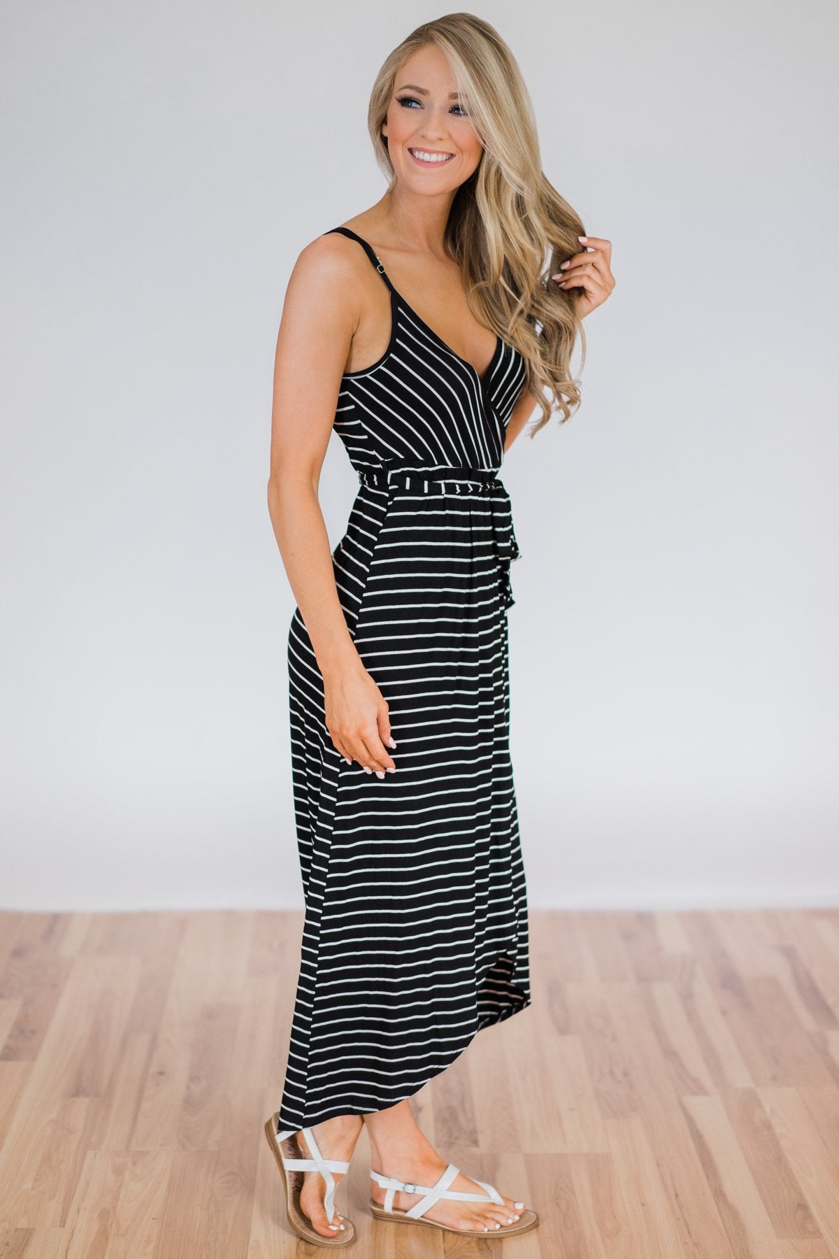 By My Side Striped Hi-Lo Dress- Black – The Pulse Boutique