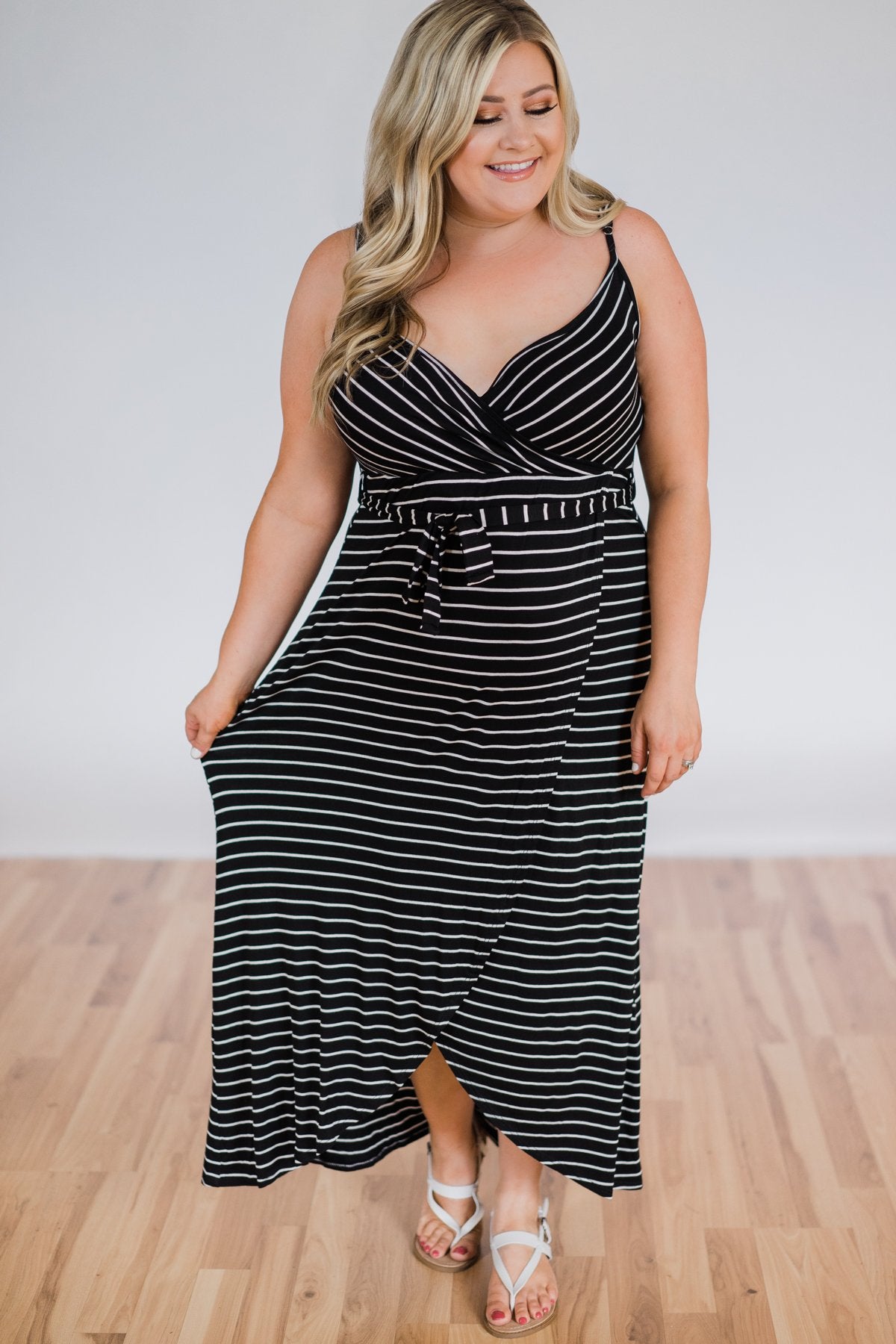 By My Side Striped Hi-Lo Dress- Black – The Pulse Boutique