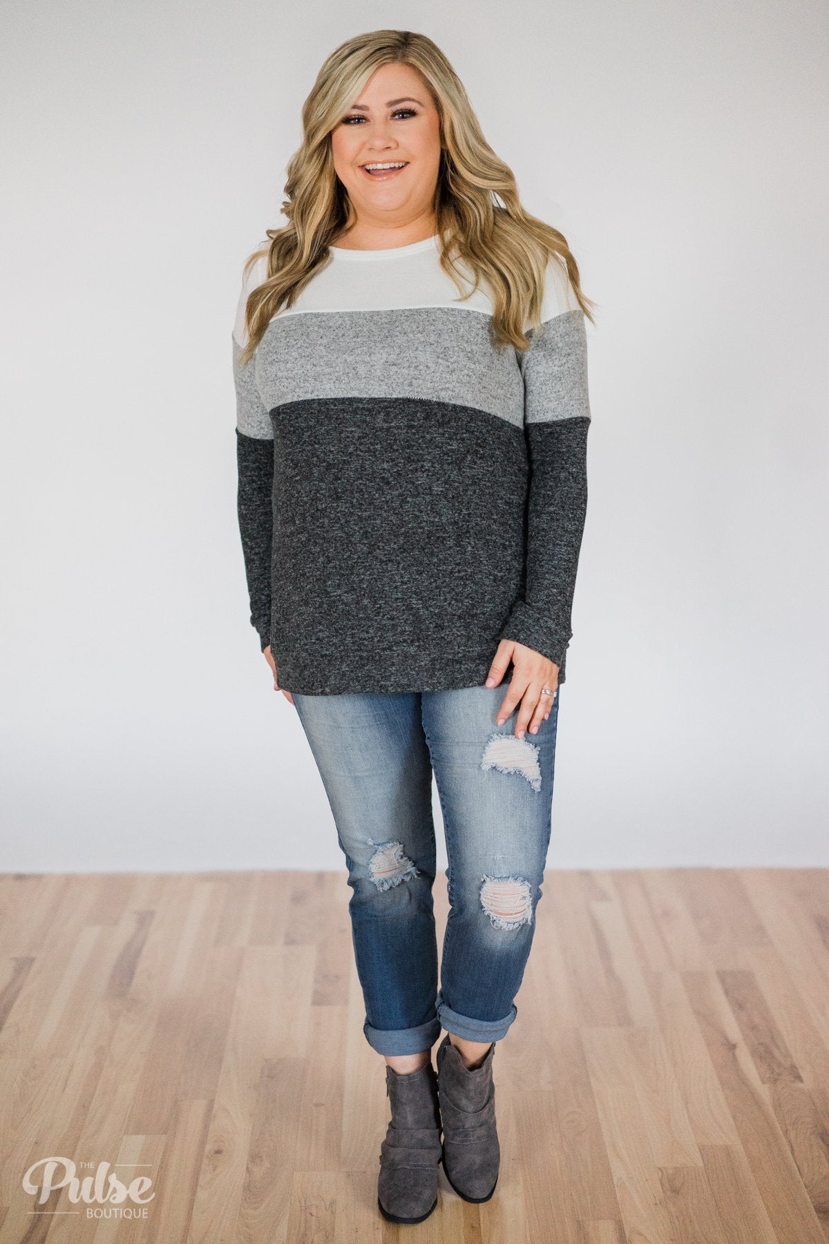 Lookin' Cute In A Color Block Top- Grey & Ivory – The Pulse Boutique