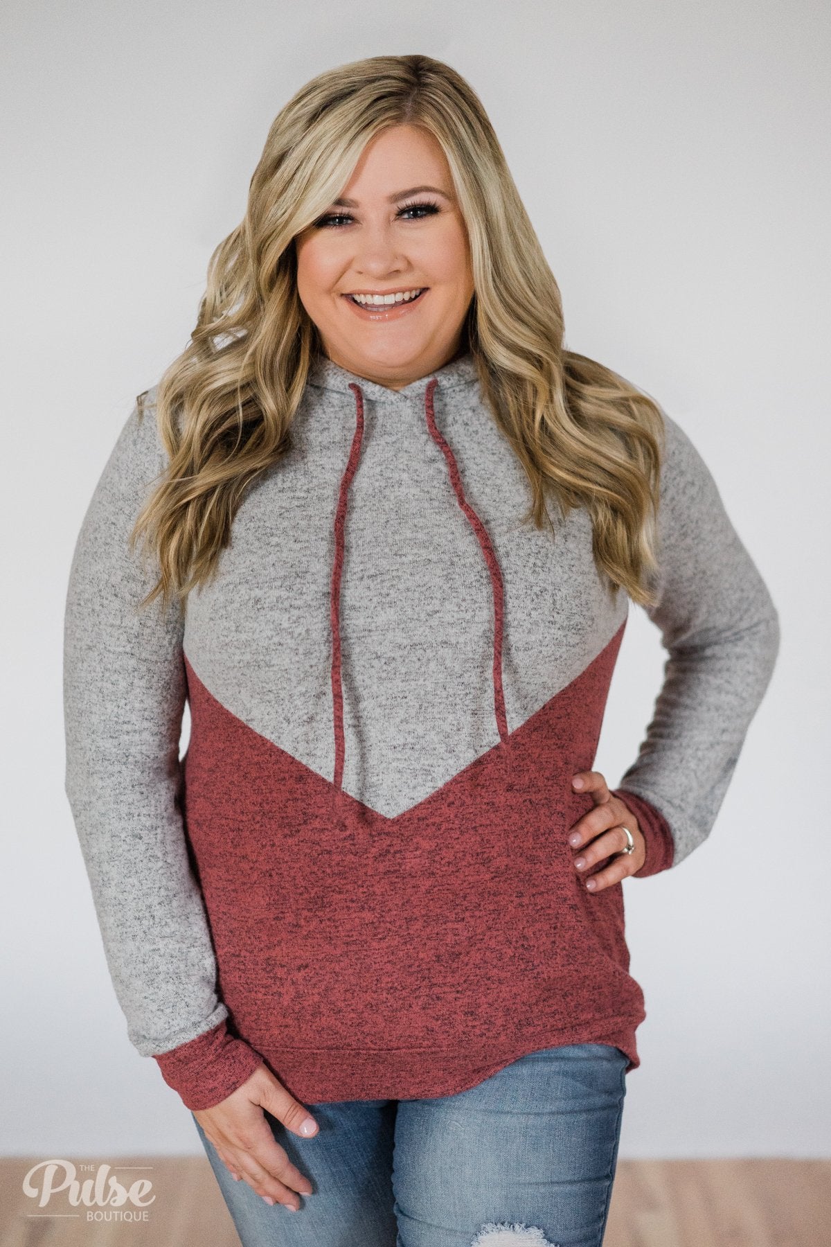 Rely on You Color Block Hoodie- Grey & Dusty Maroon – The Pulse Boutique