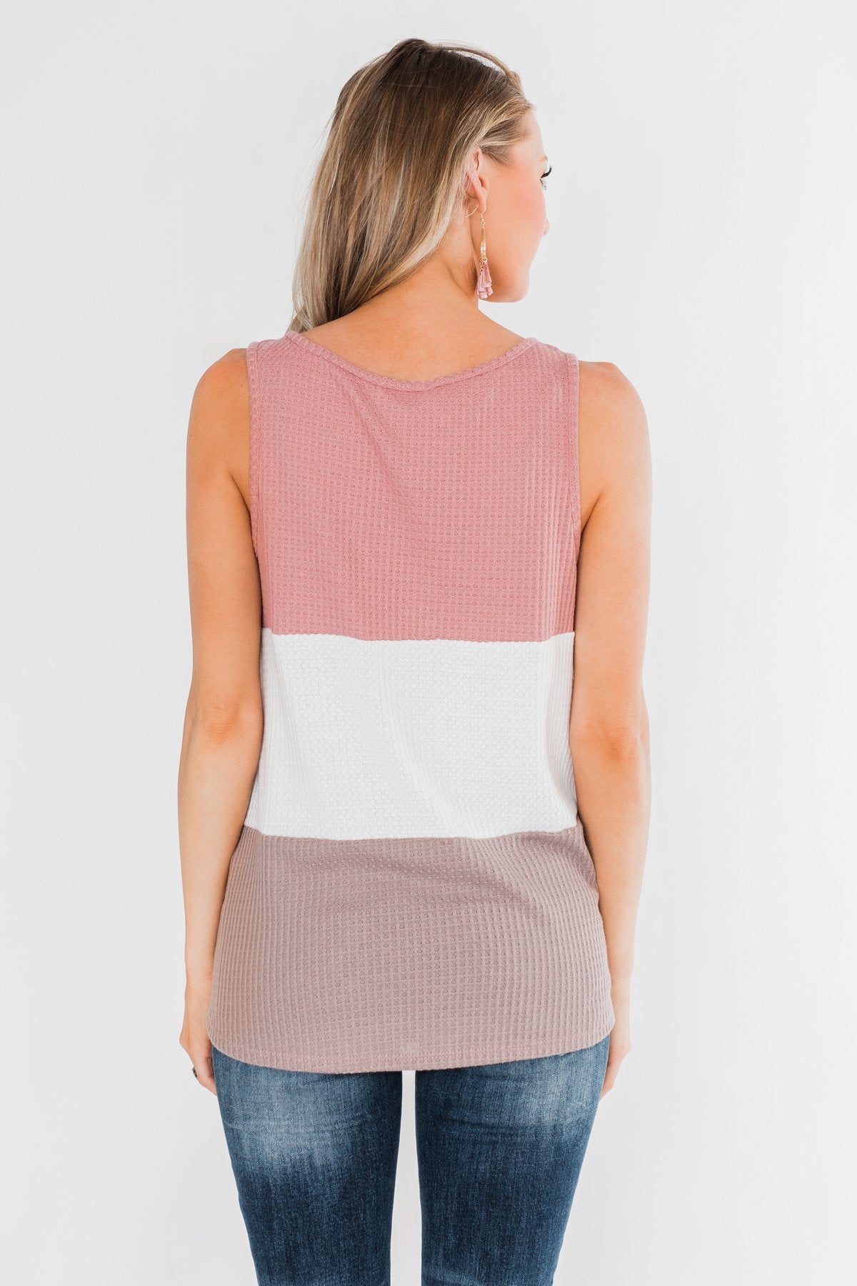 Waffle Knit Color Block Tank Top Dusty Pink, Ivory, & Mocha The