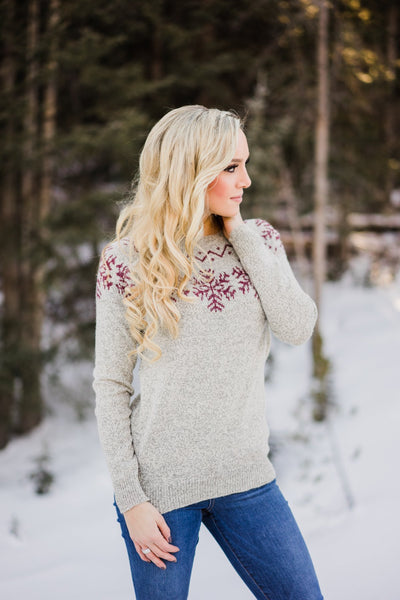 Oatmeal & Wine Snowflake Sweater – The Pulse Boutique