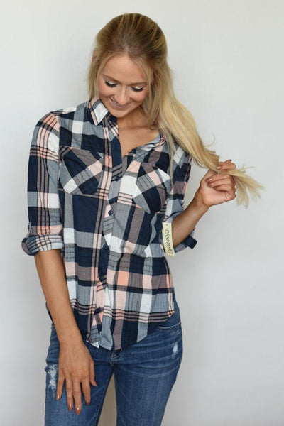 Blue & Peach Plaid Top – The Pulse Boutique