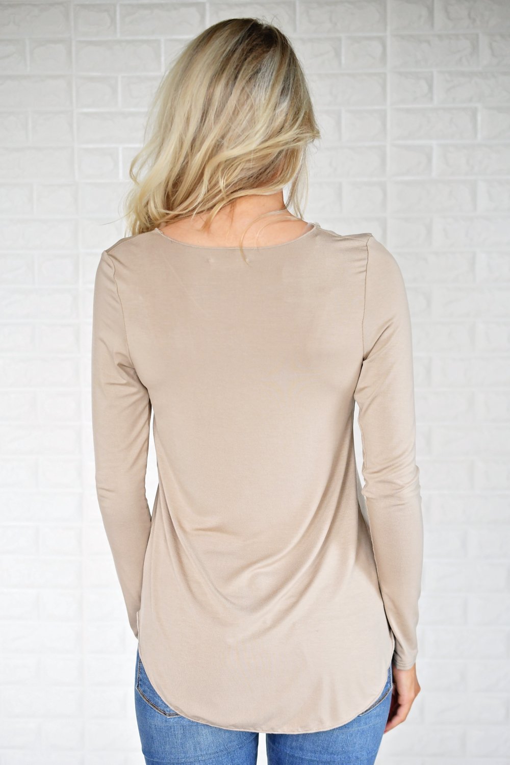 Long Sleeve V-Neck Top ~ Taupe – The Pulse Boutique