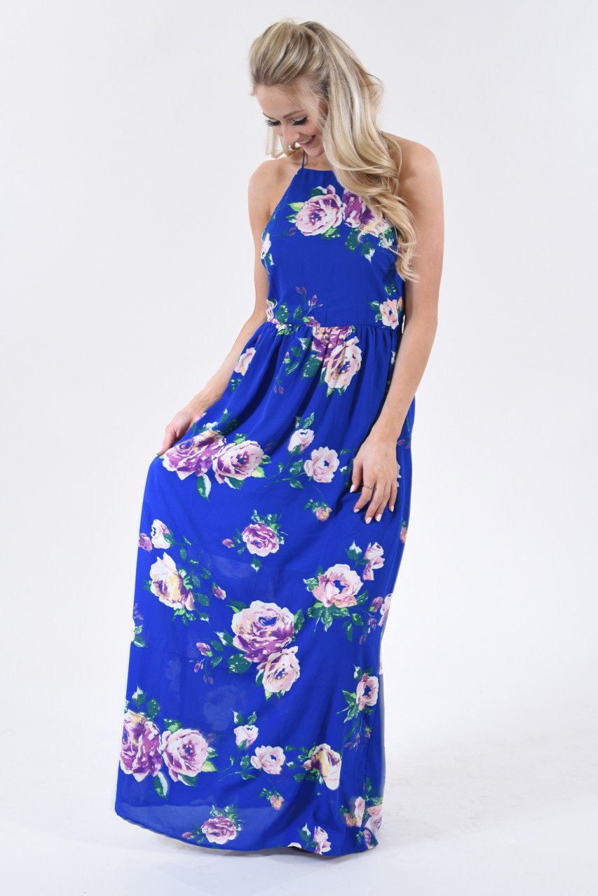 Electric Blue Floral Maxi Dress – The Pulse Boutique