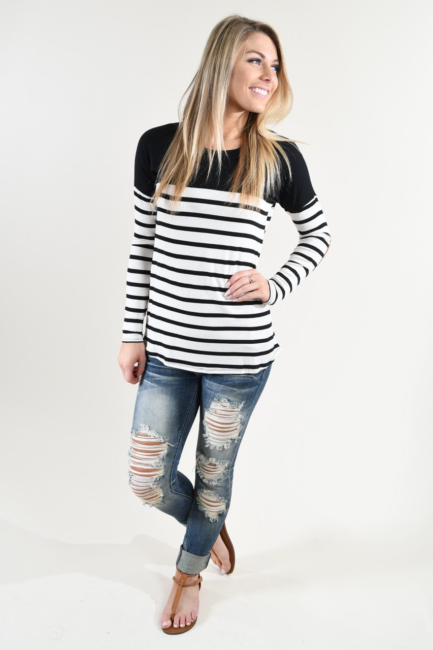 Long Sleeve Striped Black Top – The Pulse Boutique