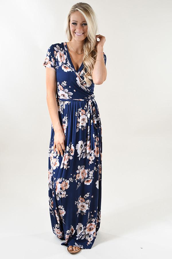 navy and coral maxi dress