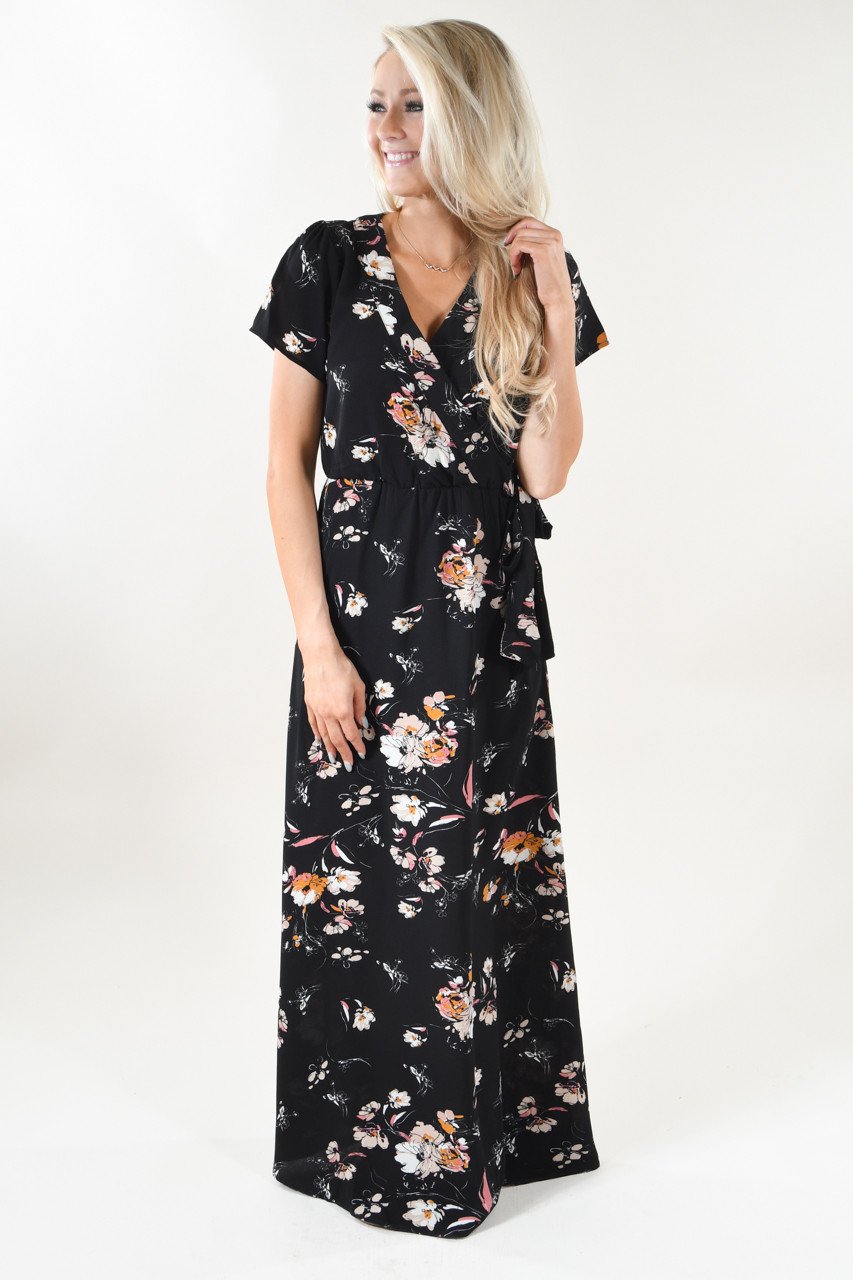 black floral dress short sleeve