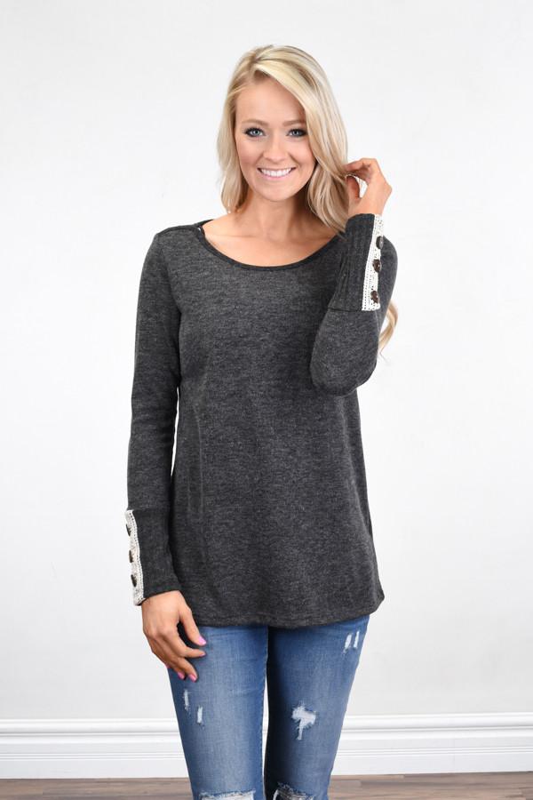 Button Sleeve Top ~ Charcoal – The Pulse Boutique