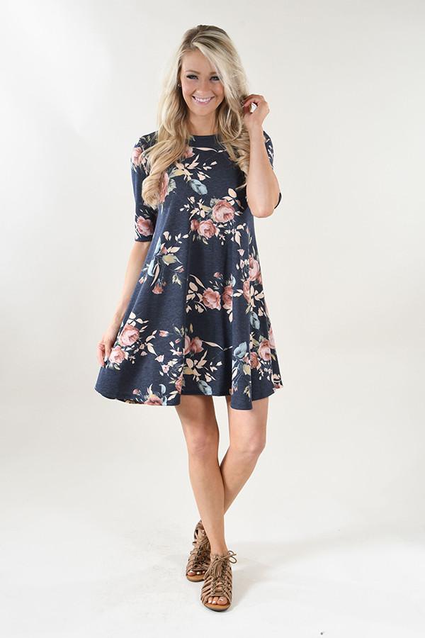 In Full Bloom Navy Dress – The Pulse Boutique