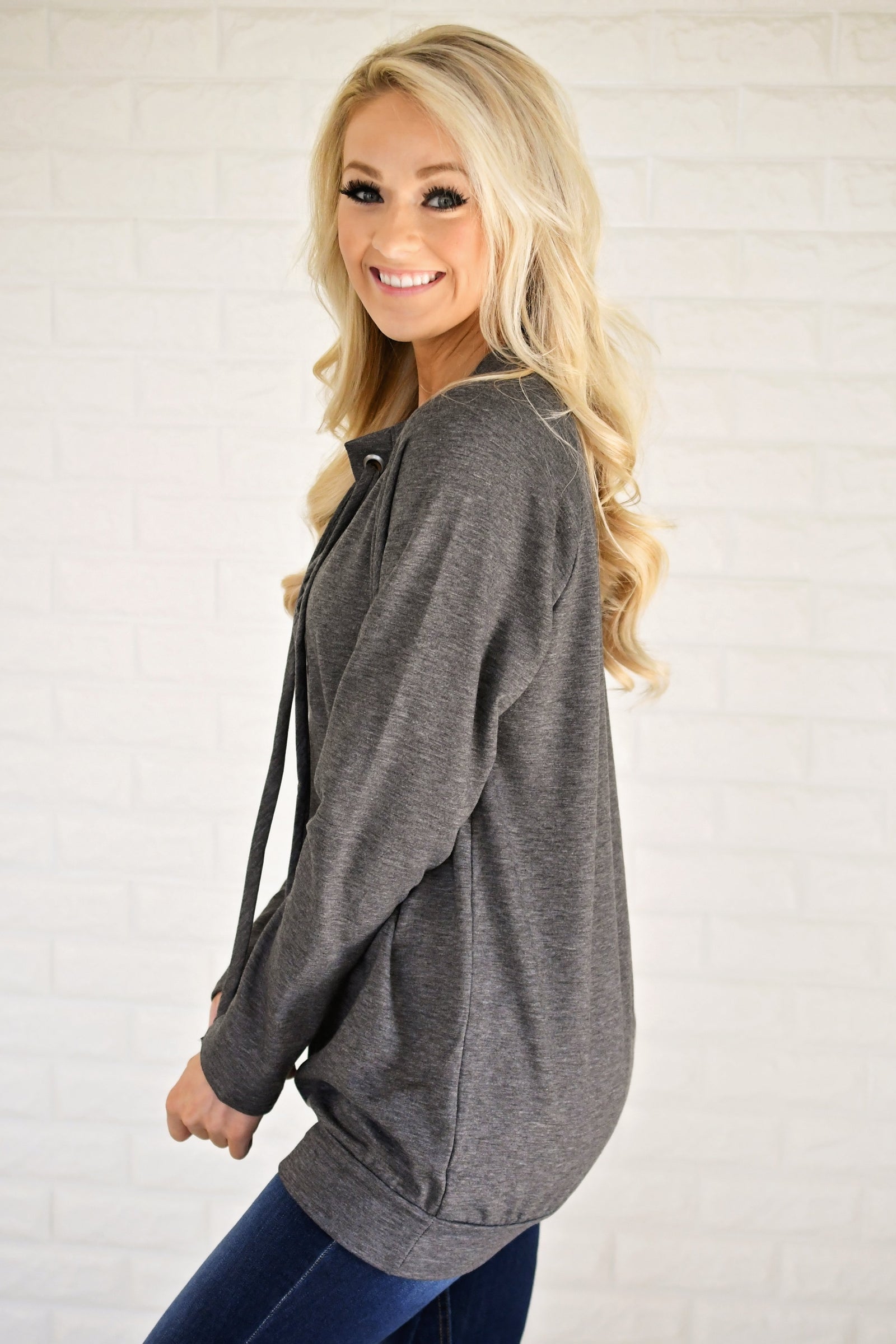 Cozy in Lace Sweater ~ Charcoal – The Pulse Boutique