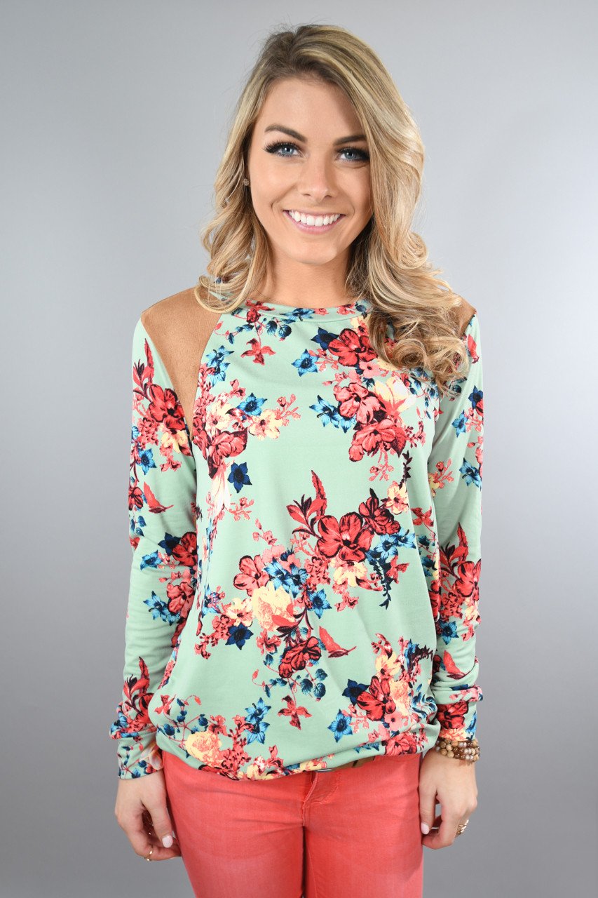 Mint Floral Long Sleeve Top – The Pulse Boutique