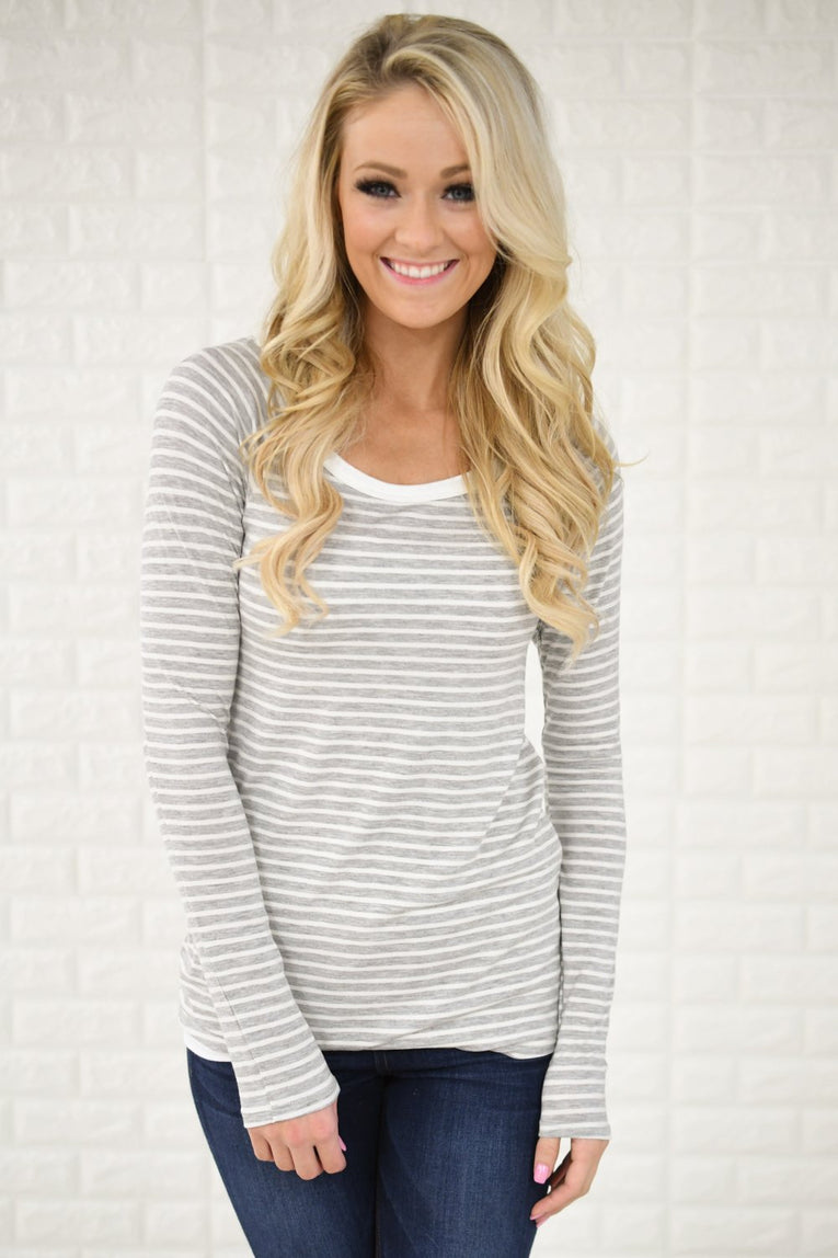 Long Sleeve Grey Striped Top – The Pulse Boutique