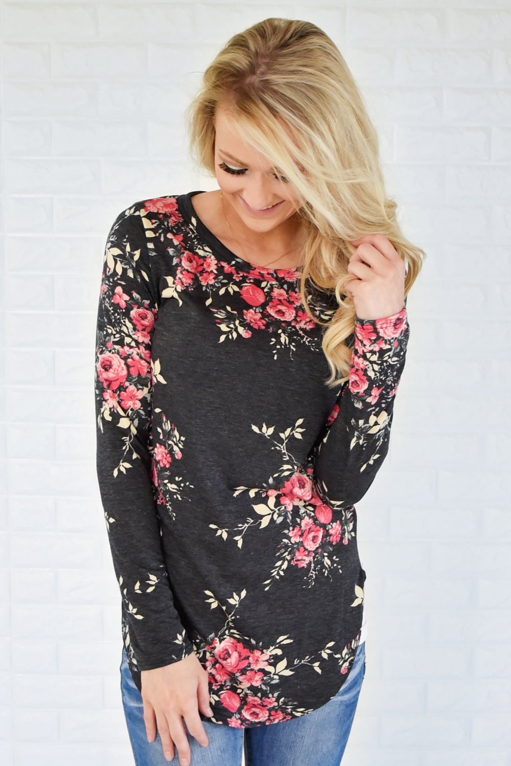 Flowers in Fall Long Sleeve Top ~ Charcoal – The Pulse Boutique