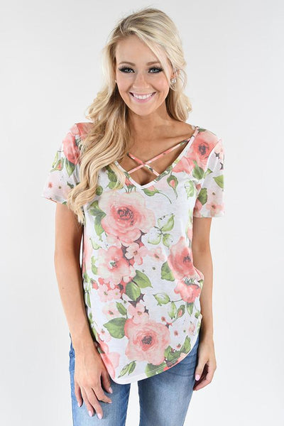 Love the Way You Look Floral Criss Cross Top ~ Ivory – The Pulse Boutique