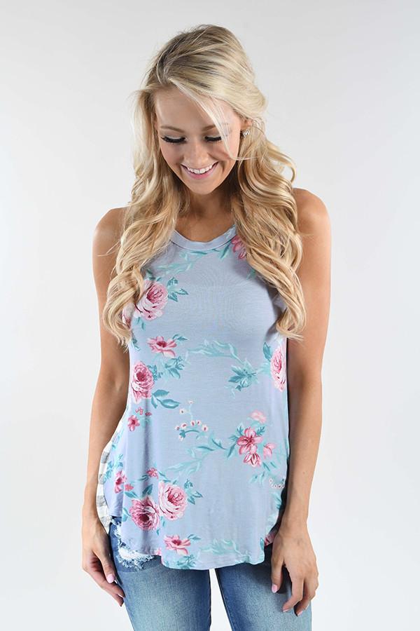 Show Your Best Side Floral & Stripes Top ~ Light Blue – The Pulse Boutique