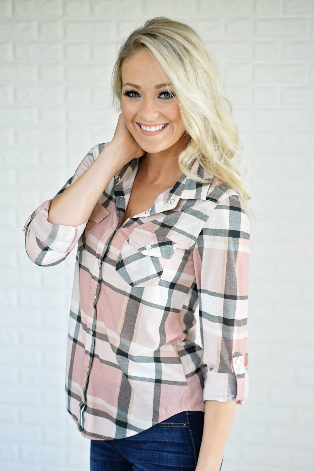 The Essential Plaid Top ~ Blush – The Pulse Boutique