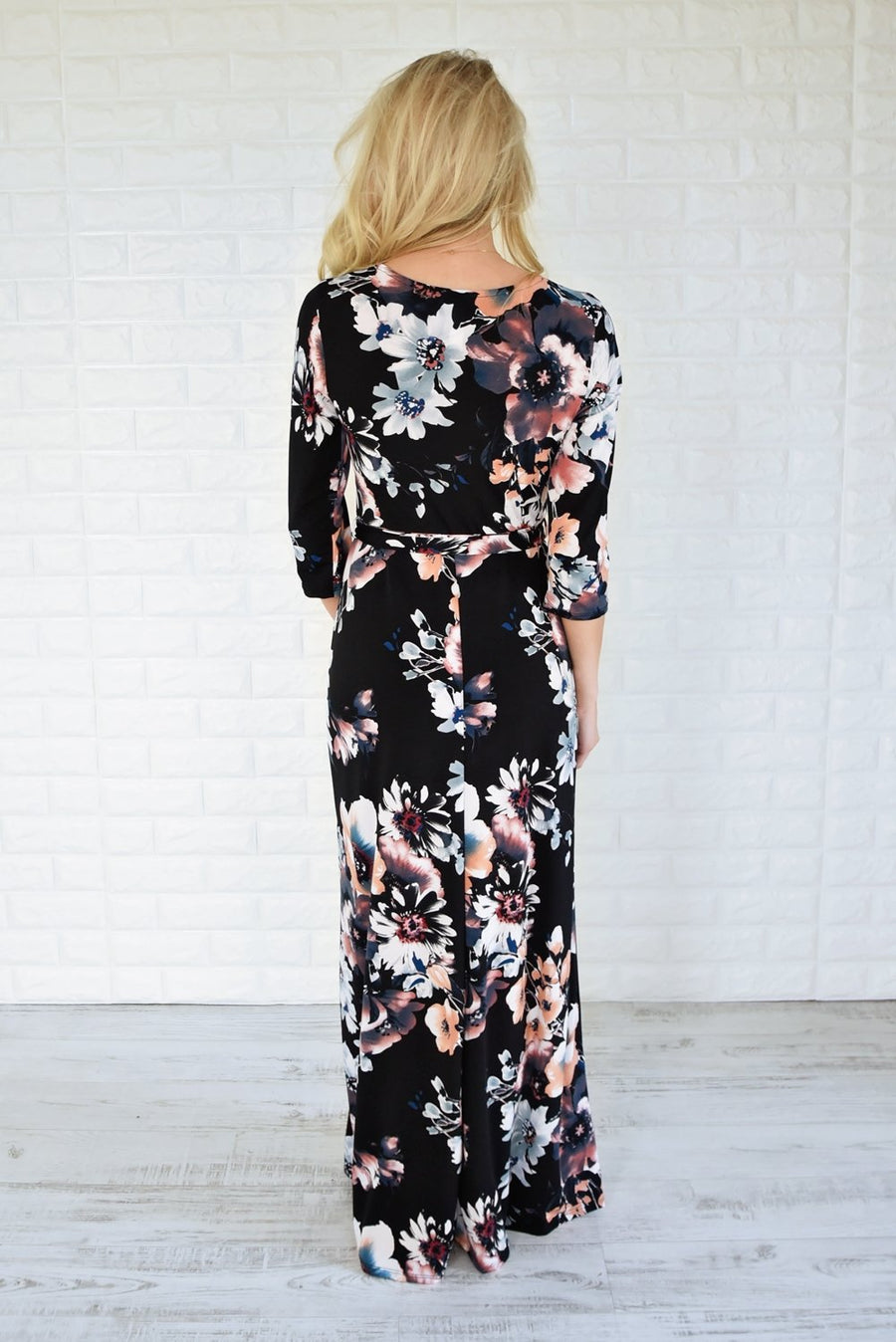 3/4 Sleeve Black Floral Maxi Dress – The Pulse Boutique