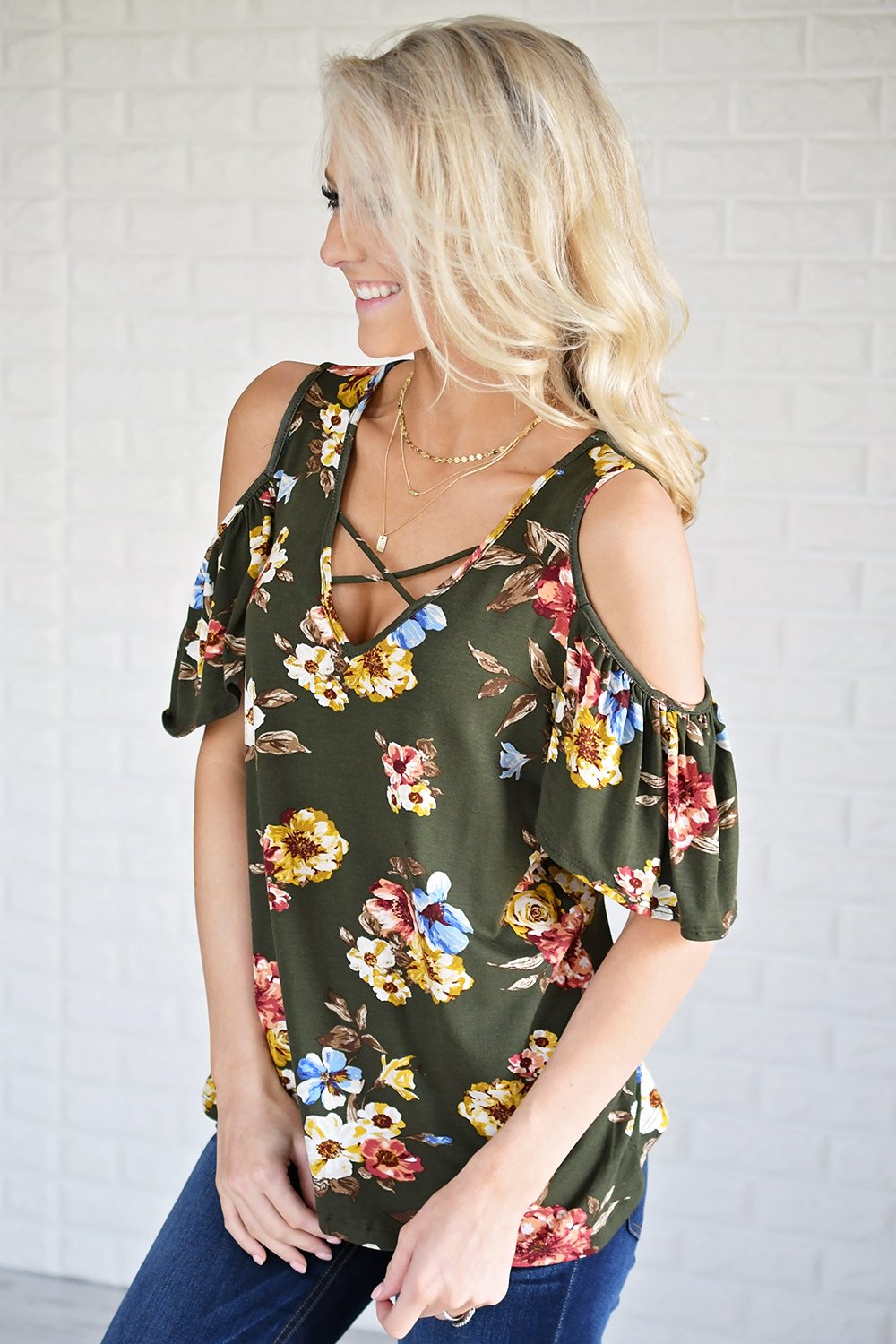 Garden Floral Cold Shoulder Top The Pulse Boutique 