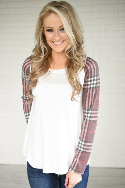 Plaid Sleeve Raglan Top ~ Shades of Pink – The Pulse Boutique