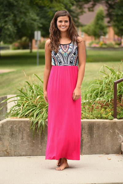 Hot Pink Aztec Maxi Dress – The Pulse Boutique