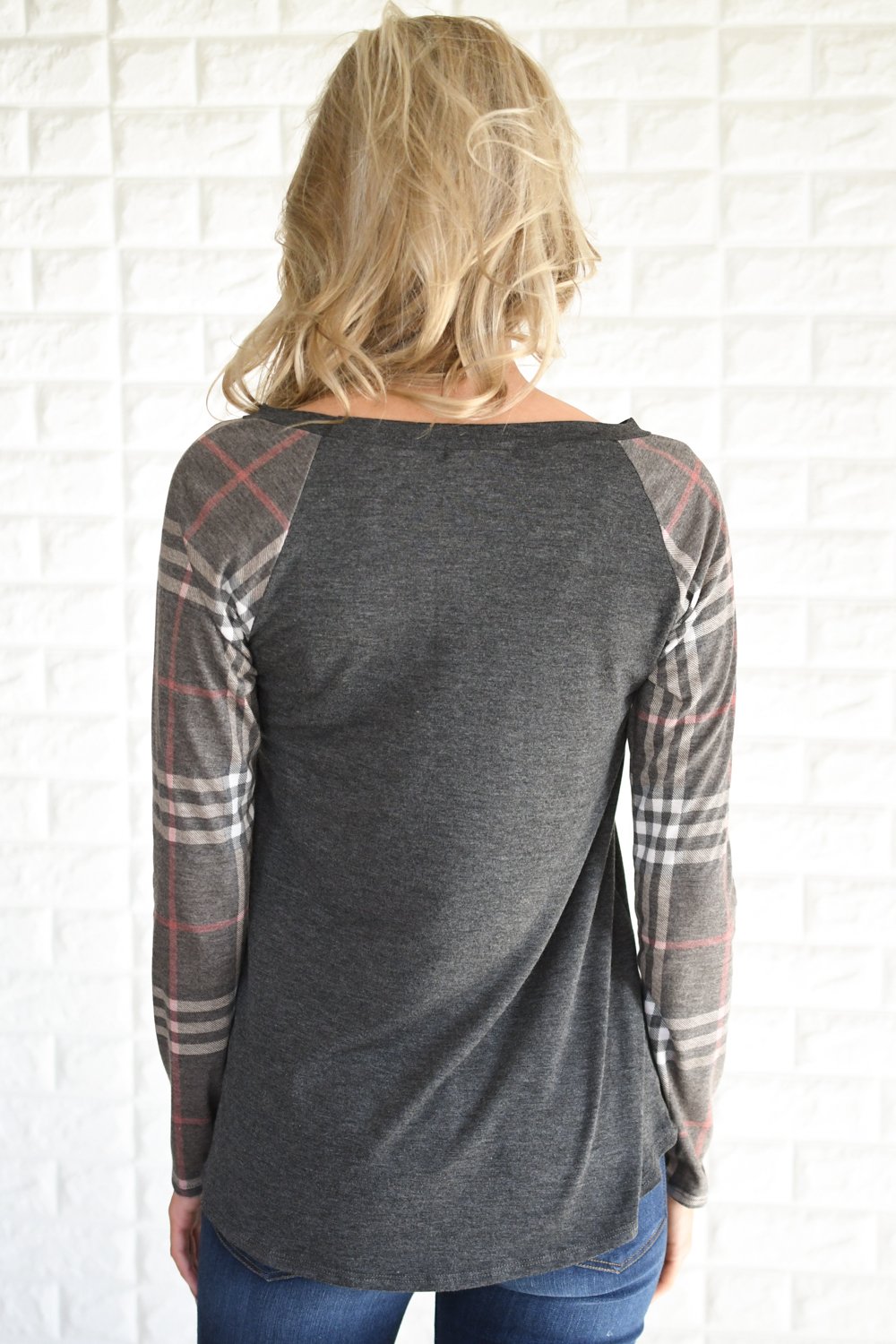 plaid sleeve raglan