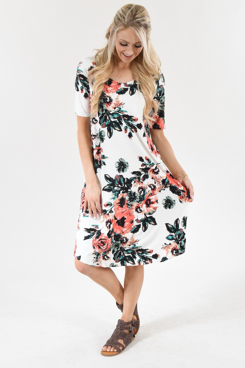 Don't Be Shifty Floral Dress ~ Ivory – The Pulse Boutique