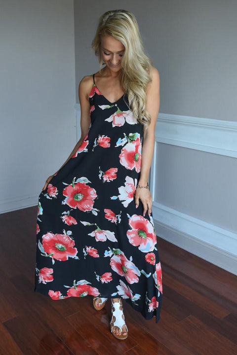 Black Floral Maxi Dress – The Pulse Boutique