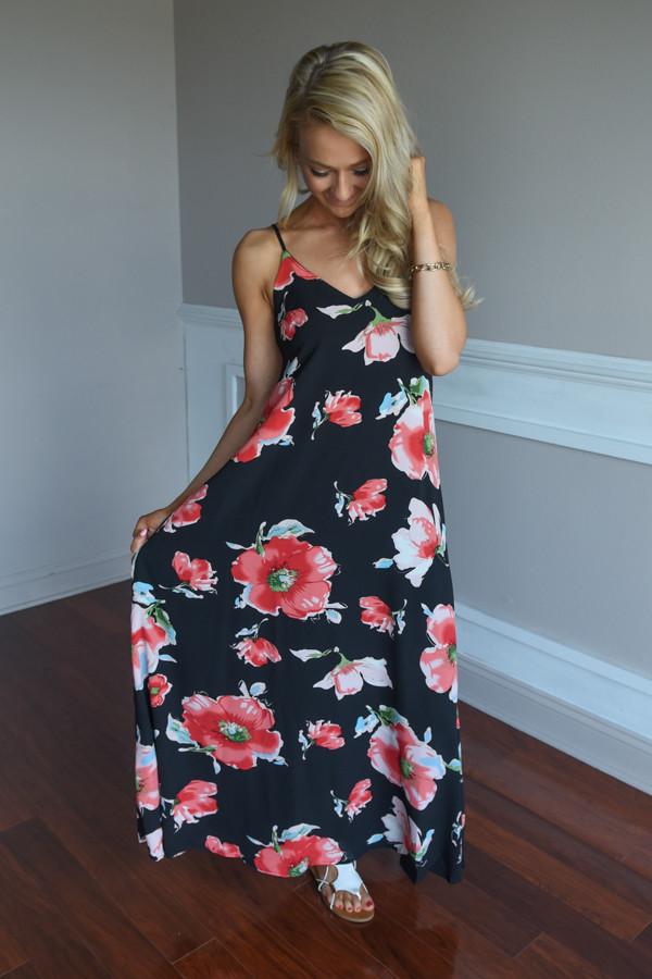 Black Floral Maxi Dress – The Pulse Boutique