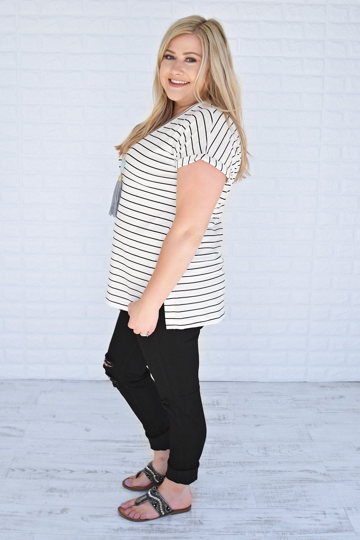 Blurred Lines Striped Top ~ White – The Pulse Boutique